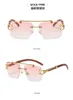 Sunglasses Punk Wood Printing Rimless Square Women Designer Gold Lion Decoration Smoke Sun Glasses Men