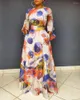 Ethnic Clothing Long African Dress Women Clothes 3/4 Sleeve High Waist Robe 2023 Fashion Elegant Chic Print Party Africa Maxi