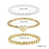 Strand Bohemian 3pcs / set Braccialetto di perline di perle Hanmade Tessuto a mano color oro con cordino per le donne Ragazze 2023 Trend Boho Jewelry