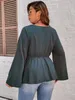 Kvinnors plus size tshirt kvinnor 4xl bow bluses peplum tops casual blacktshirt för damer lång ärm v hals höst bomull tee skjortor mode 230506