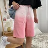 Kvinnors jeans koreanska stil denim shorts för kvinnor sommar y2k mode rosa gradient hög midja rak baggy streetwear casual