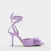 Sandały Traf za Women's High Obcasy Sandały Purple Bow Slingback Kobiety Pumps Paski kostki sztyletowe butę na wysokim obcasie Summer 230508