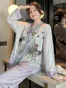 レディーススリープウェアの女性用パジャマセットシルクのような長袖春秋のレディースレディース2PC