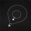 Set di orecchini per collana Set di braccialetti a ginocchiera in acciaio inossidabile stile MinaMaMa con catena rotonda a forma di cuore per donna