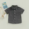 Kleidung Sets 16Y Kinder Jungen Denim Shirts Baby Sommer Kleidung Kleinkind Einfarbig Kurzarm Button-Down T-Shirt Kinder Casual Tops 230508