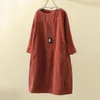 Casual Dresses Women Dress Solid Color Long Sleeve O Neck Loose Corduroy Pockets Midi Women's Clothing For Daily Wear