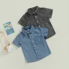 Kleidung Sets 16Y Kinder Jungen Denim Shirts Baby Sommer Kleidung Kleinkind Einfarbig Kurzarm Button-Down T-Shirt Kinder Casual Tops 230508