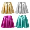 Jupes Enfants Filles Brillant Métallique Évasé Plissée A-Line Mini Skater Skort Danse Athlétique Brillant Haute Ceinture Élastique Scooter Jupe 230508