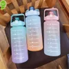 Nowe 2 litra butelka z wodą plastikowe kubki na zewnątrz Motywacyjny motywacja butelka do picia Sportowa butelka z wodą z markerami naklejki na kubki