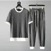 Herrspårar Summer Men's Two Piece Set Linen Fabric Casual T-shirt och Shorts Set Mens Sports Suit Fashion Kort ärm Tracksuit M-4XL 230508