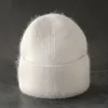 Beanieskull Caps Angora Winter Hat for Solid Color Real Rabbit Fur Beanies Woman Soft Knitt