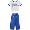 Sets pakken meisjes kleding kinderen s zomermedium mode bedrukte brief korte mouw brede been broek 2 pc's 3 12y 230508