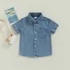 Kleidung Sets 16Y Kinder Jungen Denim Shirts Baby Sommer Kleidung Kleinkind Einfarbig Kurzarm Button-Down T-Shirt Kinder Casual Tops 230508