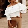 Blouses -shirts voor dames 2023 Spring Chiffon Women's Blouses Off the Shoulder Ruffle Elegante witte shirts vrouwelijke zomer elegant modekantoor dames top t230508