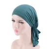 Elastic modal algodão babado de turbante Caps para mulheres Muslim Headwear