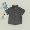 Kleidung Sets 16Y Kinder Jungen Denim Shirts Baby Sommer Kleidung Kleinkind Einfarbig Kurzarm Button-Down T-Shirt Kinder Casual Tops 230508