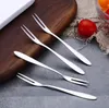 Silver Stainless Steel Fruit Forks Small Two-tooth Salad Dessert Cake Fork Flatware Fruits Ice Cream Forks Metal Vegetables Prod SN4150