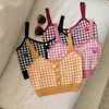 CAMESOSOLS Tanks meisje crop top dames plaid knoppen spaghetti camis club sexy slank breien vrouwelijke tanktops dames mouwloos solide eenvoudige 230508