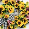 Decorative Flowers Beautiful Sunflower Garland No Watering Faux Silk Flower Clear Texture Artificial Ornament Home Supply