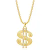 Pendanthalsband Rhinestone US Dollar Logo Shape Necklace Gold Color Metal Emamel Summon Fortune Symbol Hiphop Jewelry