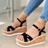 Sandalen wig hiel dikke zool dames sandalen zomerset voet kleur matching mode word gespeld roman casual damesschoenen j885 230508