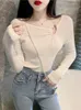 Women's T-Shirt Woherb Chic Diagonal Collar T-shirt Women Y2k Long-sleeved Irregular Bottoming Tops Autumn Aesthetic Slim Pullovers Female Top 230508