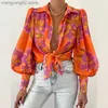 Women's Blouses Shirts Spring Fashion Women Shirt Lantern Long Sleeves Casual Solid Color Printed Slim Buttons V Neck Blouse Commute High Street Shirts T230508