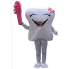 Volwassen maat glimlachende tand tandarts mascotte kostuums cartoon thema fancy jurk middelbare school mascotte advertentie kleding