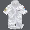 Men's Casual Shirts Men's Shirts Summer Embroidery Short Sleeve Tops 100% Cotton Cool Casual Air Force Male Millitary Cargo Shirt Plus Size 230506