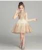 Vestido de menina vestido de princesa infantil garotinha de casamento sem mangas lantejous de ouro de ouro