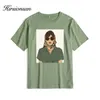 Женская футболка Hirsionsan Cool Girl Printed T Roomts Женщины летние мягкие 100% хлопковая мультипликационная одежда.