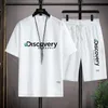 Tracki męskie Summer Discovery Dwuczęściowy zestaw lniany tkanina swobodna t-shirt i szorty Zestaw Męski garnitur sportowy moda krótkie rękawie 230508
