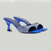 kitten heel Sandals Fashion rhinestone satin slippers Metal trim geometric heel womens shoe 6.5CM high Heeled shoes designer slipper 35-41 with box womens Sandal