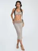 Casual jurken vrouwen gebreide rok set tie-up lovertjes backless camisole met lage taille lang voor strandfeest