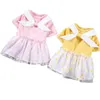 Chien Vêtements Rose Jaune Bandes Robe Princesse Coton Arc Noeud Jupe Fleur Tulle Robes Pour Petits Chiens D'été Pet Vêtements Chihuahua PugDog