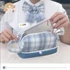 Storage Bags Cute Kawaii Large Capacity Pencil Cases Grid Big Removable Bowknot With Girls Gift Pouch Students Stationery BagStorage