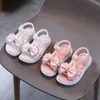 Sandalen Sommer Mädchen Sandalen niedliche Schleife Baby Damenschuhe weiche flache Schuhe Prinzessin Schuhe Mode Kinder Strand Sandalen rosa H140 230506