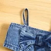 Sets pakken 1 6y kinderen meisjes zomerkleding set baby spaghetti riem bowknot denim tops shorts rokken kinderen kinderen mode -outfits 230508