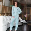 Women's Sleepwear Women's Anti Mosquito Ice Silk Hoodie Pajamas Women Long Sleeve Pants Home Clothes Loose Casual Large Size Two Piece