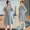 Umstandskleider 19503 # Kleid Sommer Kurzarm Korean Style Loose A Line T-Shirt Schwangere Frauen Plus Size Mom