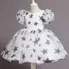 Flickans klänningar Flower Puff Sleeve Dress Child Girls Princess Dress Kids 3 6 8 Years Tutu Ball Gown Chirstmas Kid Costume Birthday Party Dress 230508