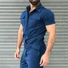 Heren tracksuits heren vrachtbroek shirt over het algemeen zomer mannelijke korte mouw lange broek jumpsuit romper met zakken casual slanke streetwear 230506