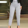 Women's Pants Women Suit High Waist Pleated Pockets Business Trousers Ninth-Length Lady Solid Color Straight Leg