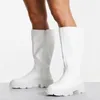 Botas saltos grossos mulheres brancas moda joelho alto 2023 inverno grosso grosso punk fêmea redondo dedo ladrinha sapatos