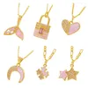 Pendant Necklaces Ins Necklace Pink Crystal Stone Cubic Zircon Gold Plated Brass High Quality LOVE Word Lock Star Heart Shape Choker