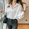 Damen Blusen Shirts Mode Damen Blusen 2023 Chiffon Langarm Shirt Tops Damen Weiße Blusen Shirts Gestreiftes Top Hübsche und günstige Damen Blusen T230508