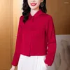 Chemisiers pour femmes élégant bureau dame chemise de travail femmes blanc rouge noir à manches longues boutons pour femmes chemises de base femme véritable chemisier en soie