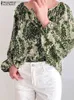 Camisas de blusas femininas zanzea floral blusa vintage de blusa primavera de luta longa de gola O-pescoço bohemian women casual tops elegantes Holida