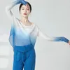 Women's Blouses Stage Show Blouse Dressing Up Women Comfy Crop Tops Loose Dance T-shirt Thin Top Perspective Mesh Yarn Yoga