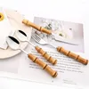 Dinnerware Sets Western 4/6/10Pcs Spoon Set Stainless Steel Bamboo Handle Cutlery Dinner Dessert Spoons Kitchen Tableware